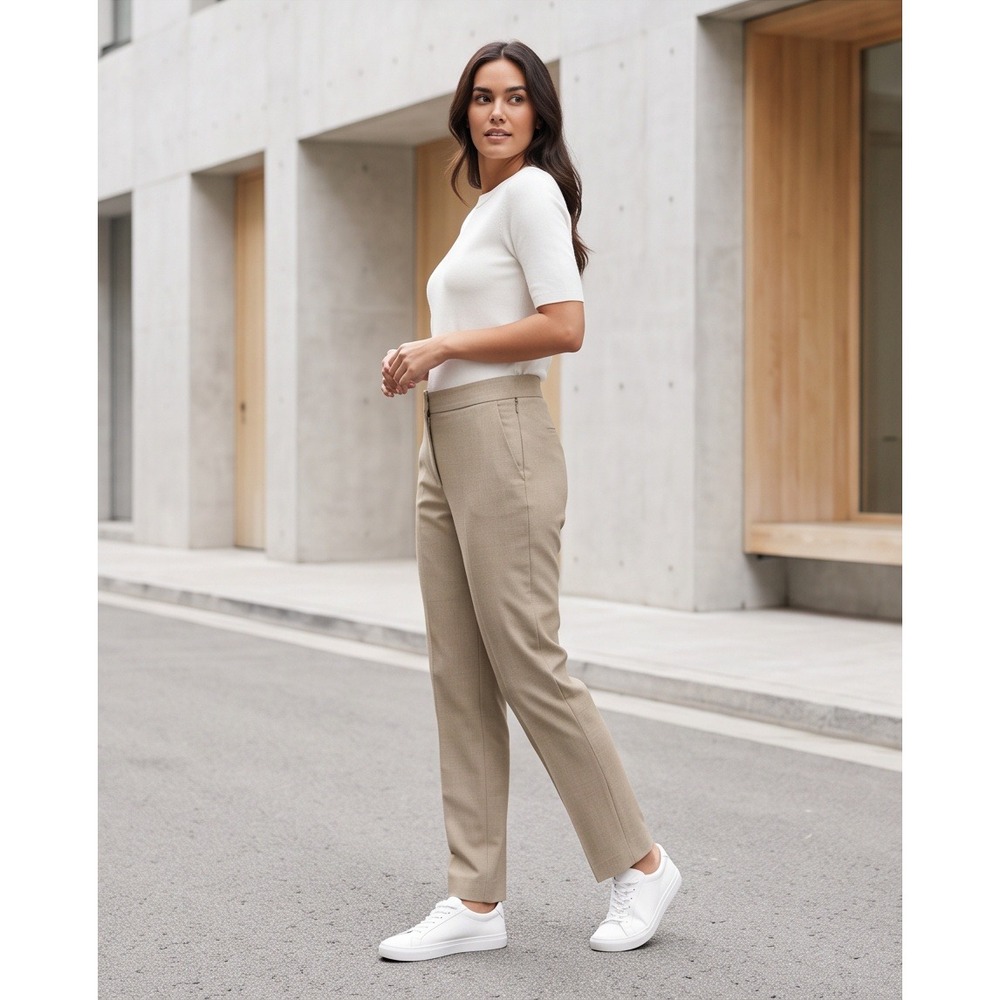 Ann Taylor 14 Stretch Wool Blend Side Zip Trousers Khaki Tan Minimalist NWT
